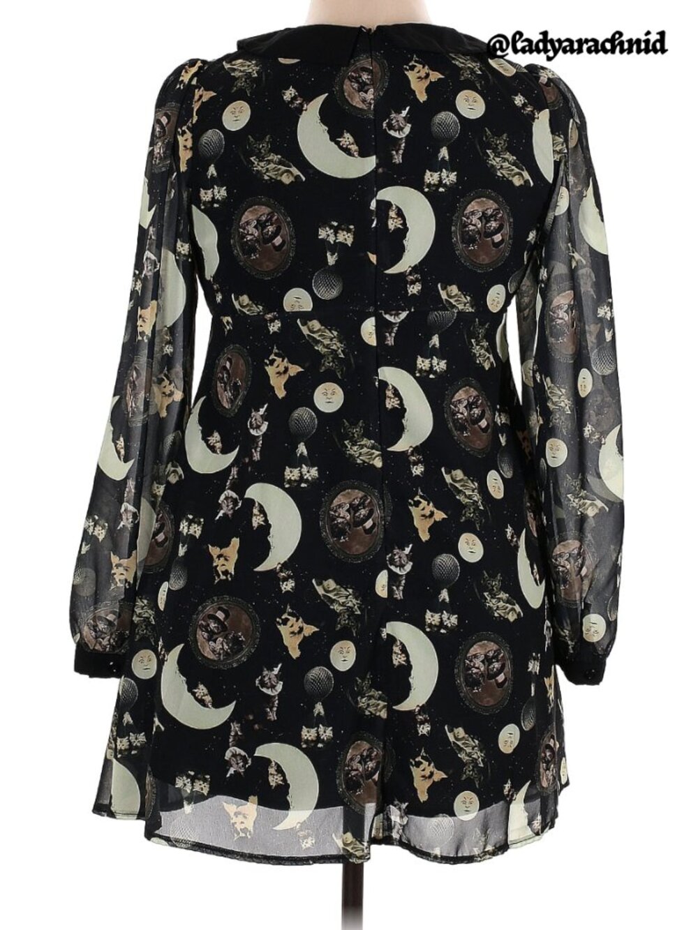 JAWBREAKER Catstellation Victorian cat print goth chiffon dress - Picture 3 of 7